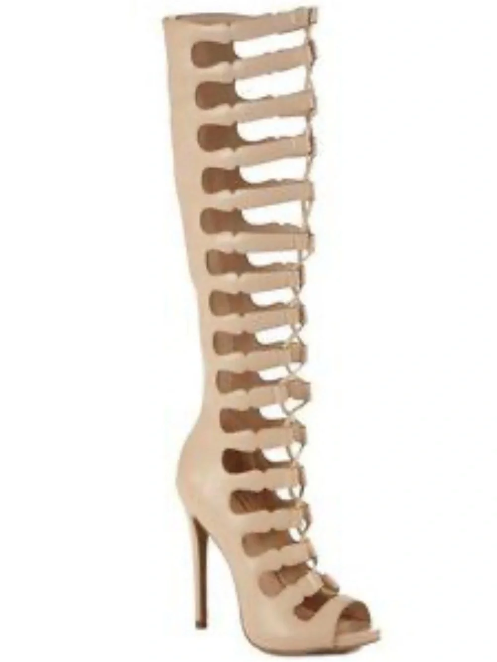 Lace-Up Over-the-Knee Stiletto Boot in Beige